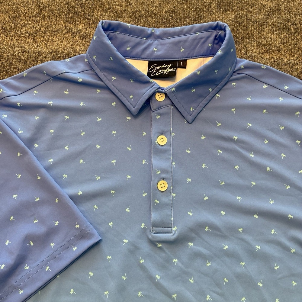 Sunday Swagger Palmera Golf Polo Shirt Mens Large Ombre Palm Tree Print Stretch